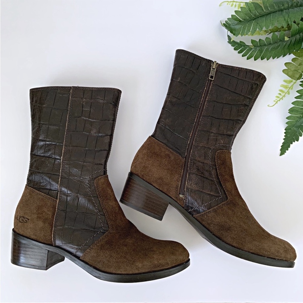 UGG | Lou Croco Leather & Suede Side Zip Boot Sz 7